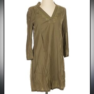Miilla Clothing Women’s Olive Green Embroidered 3/4 Sleeve Tunic Dress Size Sm